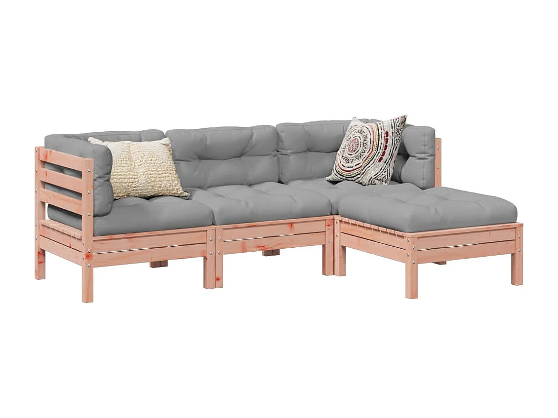Salon de jardin 4 pcs et coussins bois massif sapin de douglas
