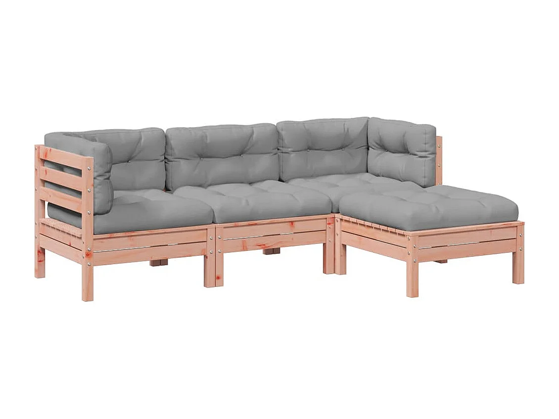 Salon de jardin 4 pcs et coussins bois massif sapin de douglas