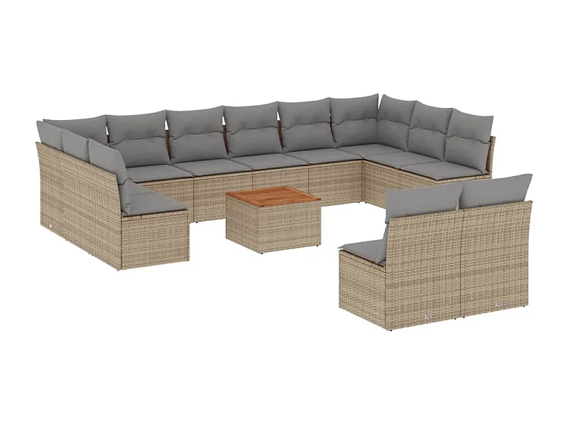 Salon de jardin avec coussins 13 pcs beige résine tressée