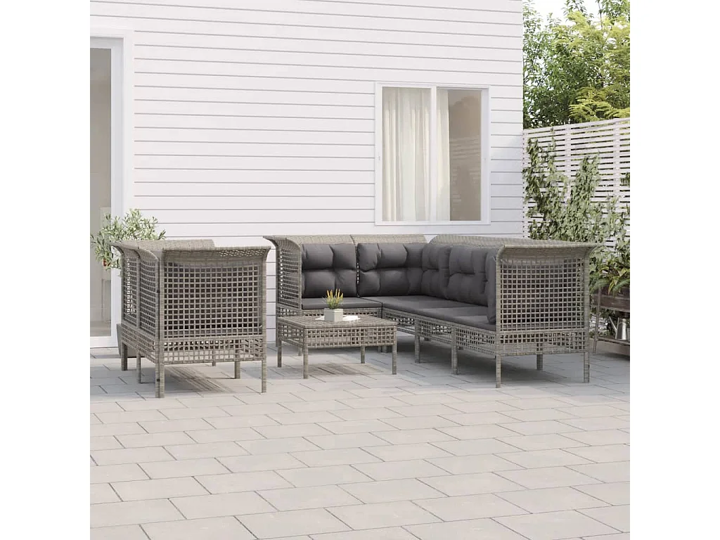 vidaXL Set de muebles de jardín 8 pzas y cojines ratán sintético gris