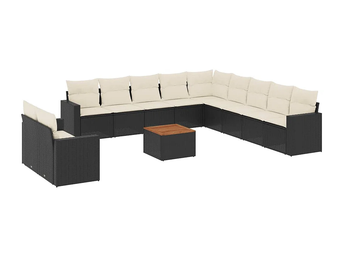 Salon de jardin 12 pcs avec coussins noir résine tressée