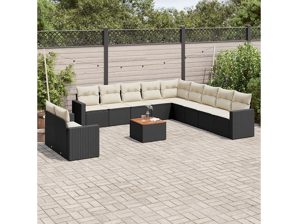Salon de jardin 12 pcs avec coussins noir résine tressée