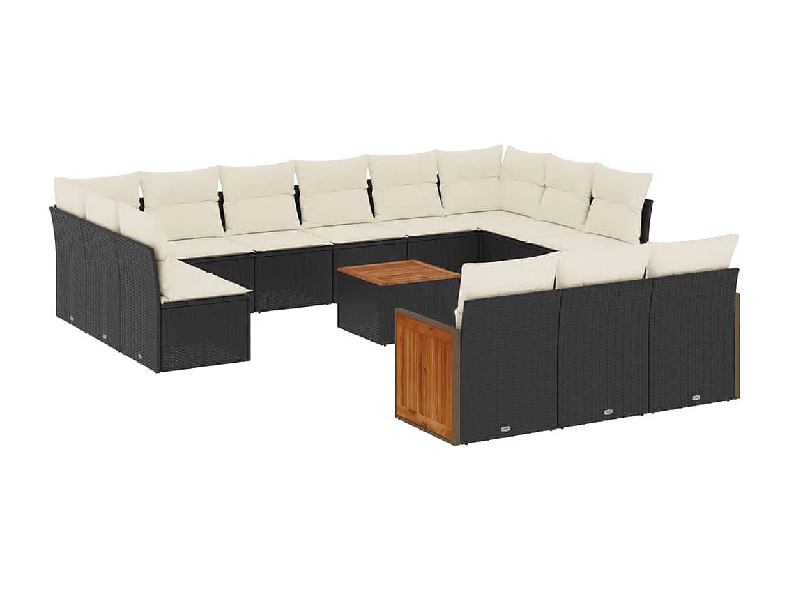 Set sofás de jardín 14 pzas con cojines ratán sintético negro
