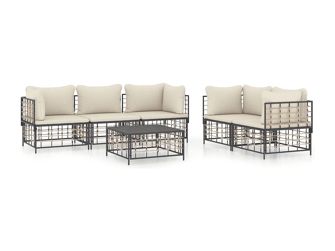 Salon de jardin 6 pcs avec coussins anthracite résine tressée