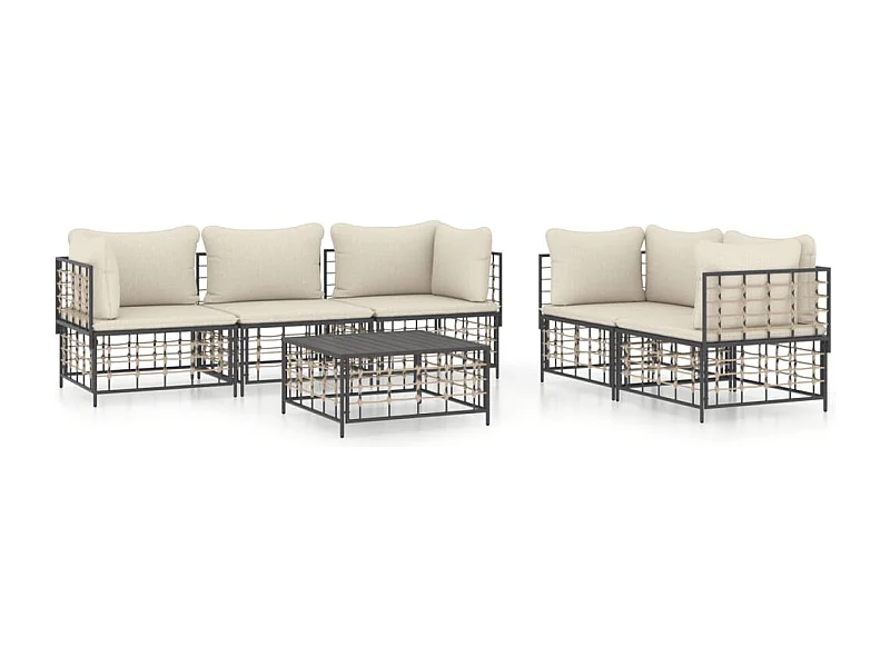 Salon de jardin 6 pcs avec coussins anthracite résine tressée