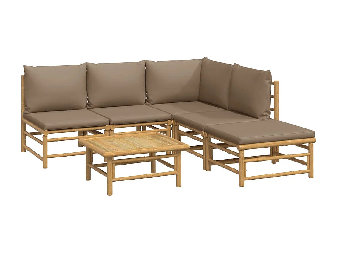 Salon de jardin 6 pcs avec coussins taupe bambou