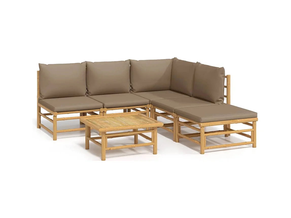 Salon de jardin 6 pcs avec coussins taupe bambou