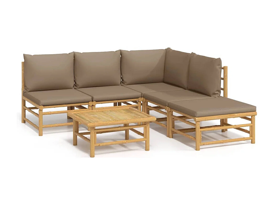 Salon de jardin 6 pcs avec coussins taupe bambou