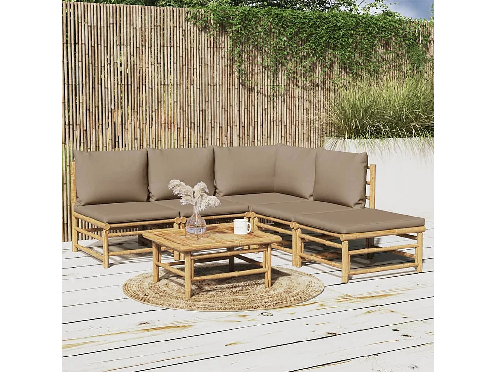Salon de jardin 6 pcs avec coussins taupe bambou