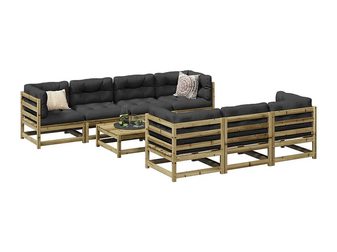 Salon de jardin 8 pcs bois de pin imprégné