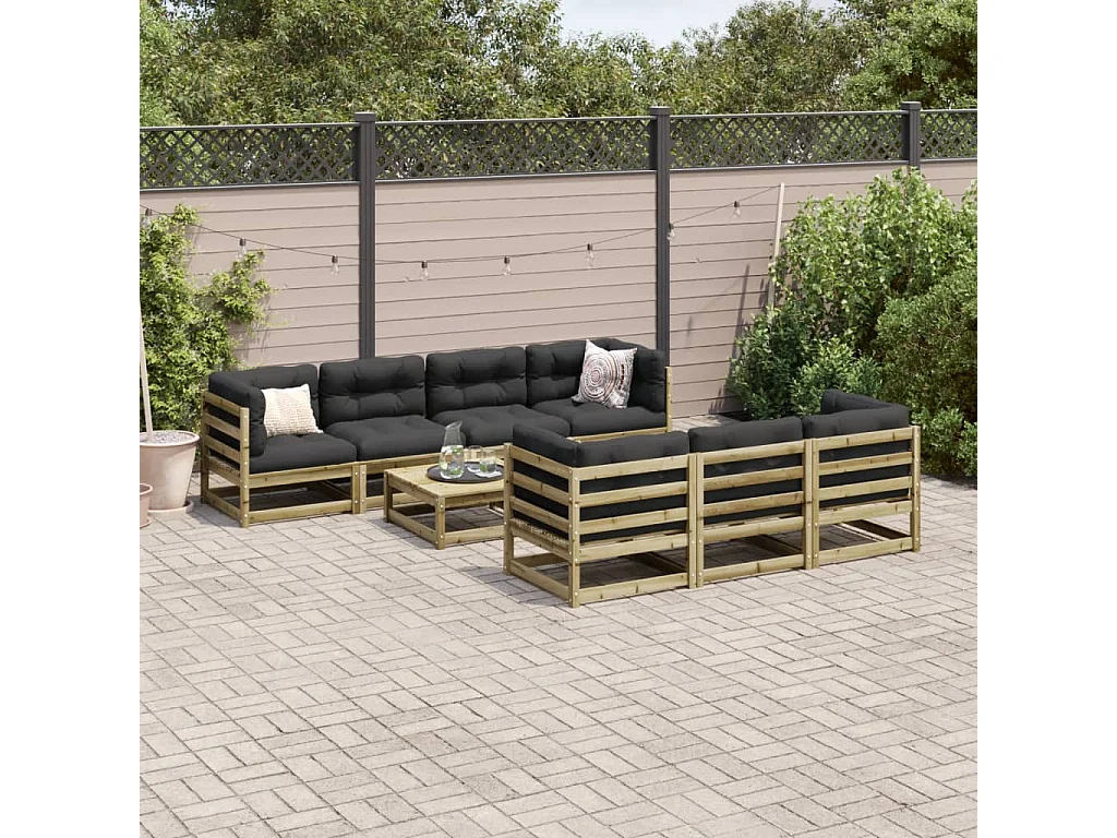 Salon de jardin 8 pcs bois de pin imprégné