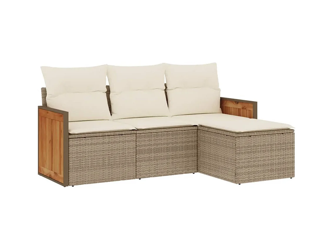 Salon de jardin avec coussins 4 pcs beige résine tressée