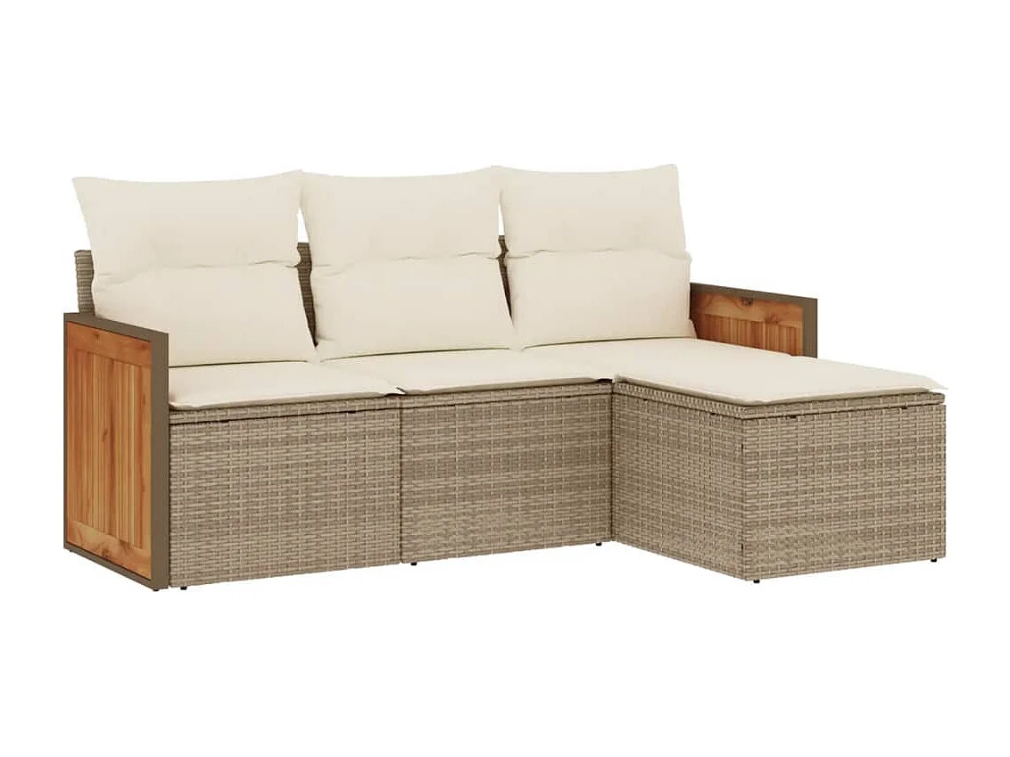 Salon de jardin avec coussins 4 pcs beige résine tressée