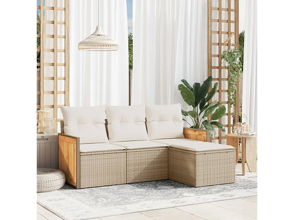 Salon de jardin avec coussins 4 pcs beige résine tressée
