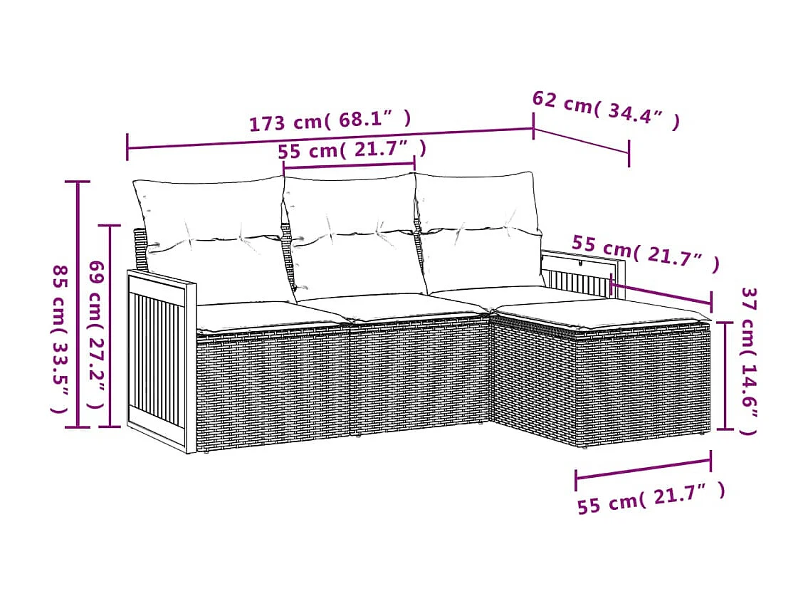 Salon de jardin avec coussins 4 pcs beige résine tressée