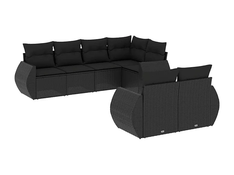 Salon de jardin 7 pcs avec coussins noir résine tressée