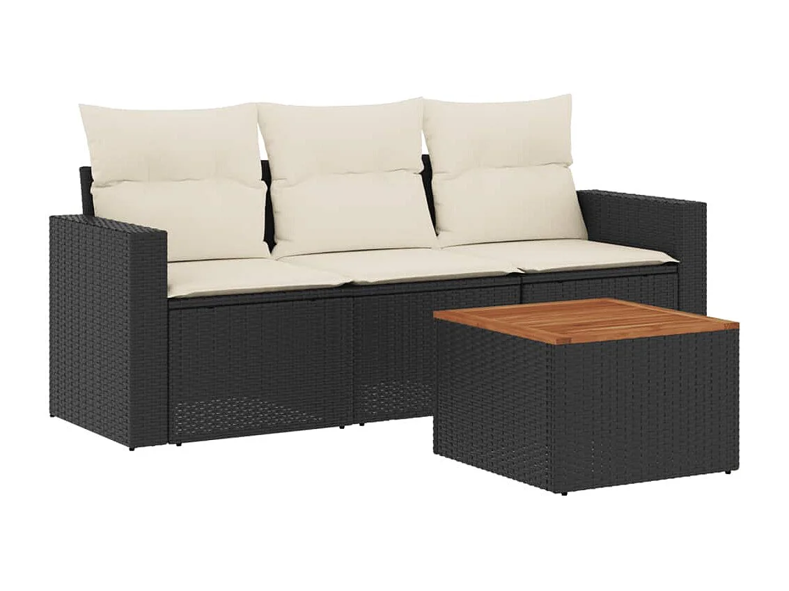 Salon de jardin 4 pcs avec coussins noir résine tressée