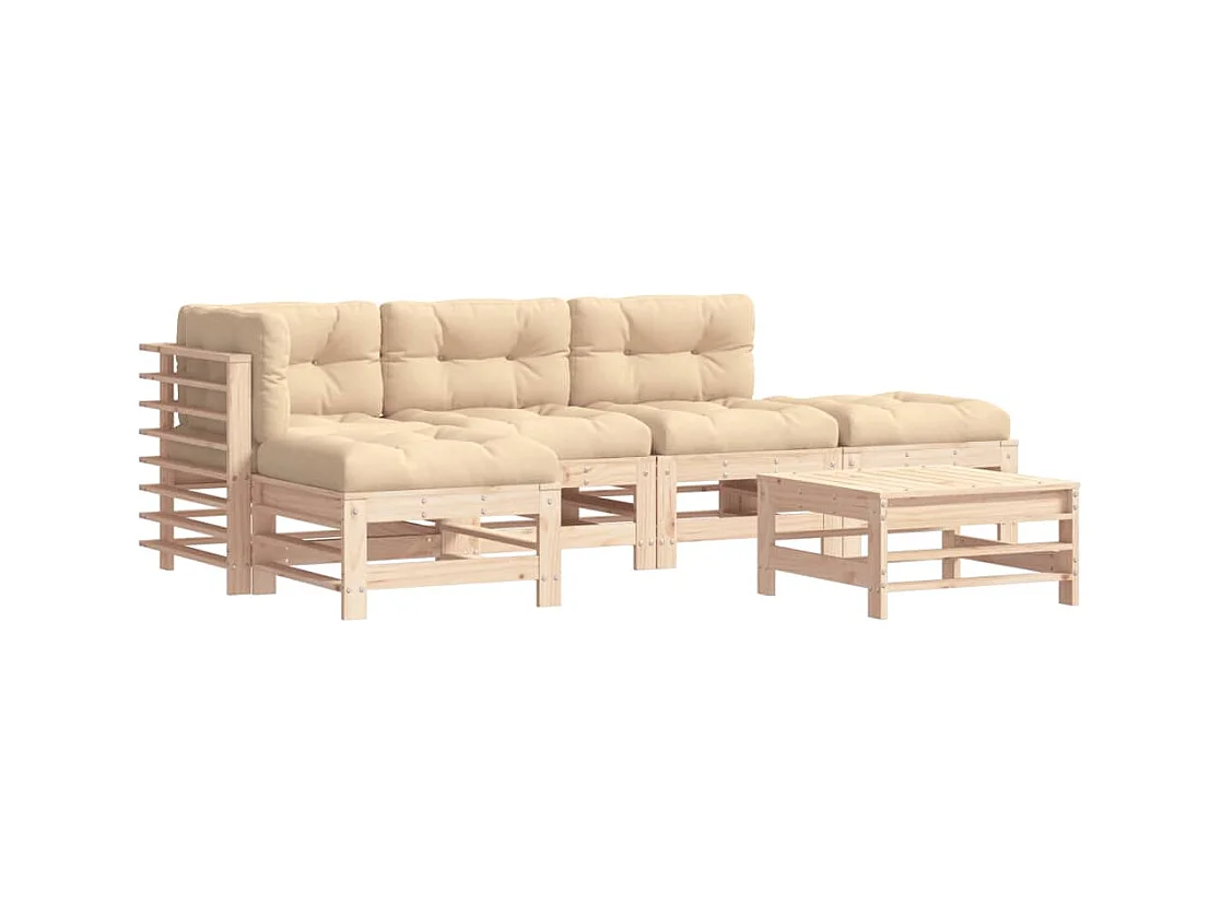 Salon de jardin 6 pcs avec coussins bois massif
