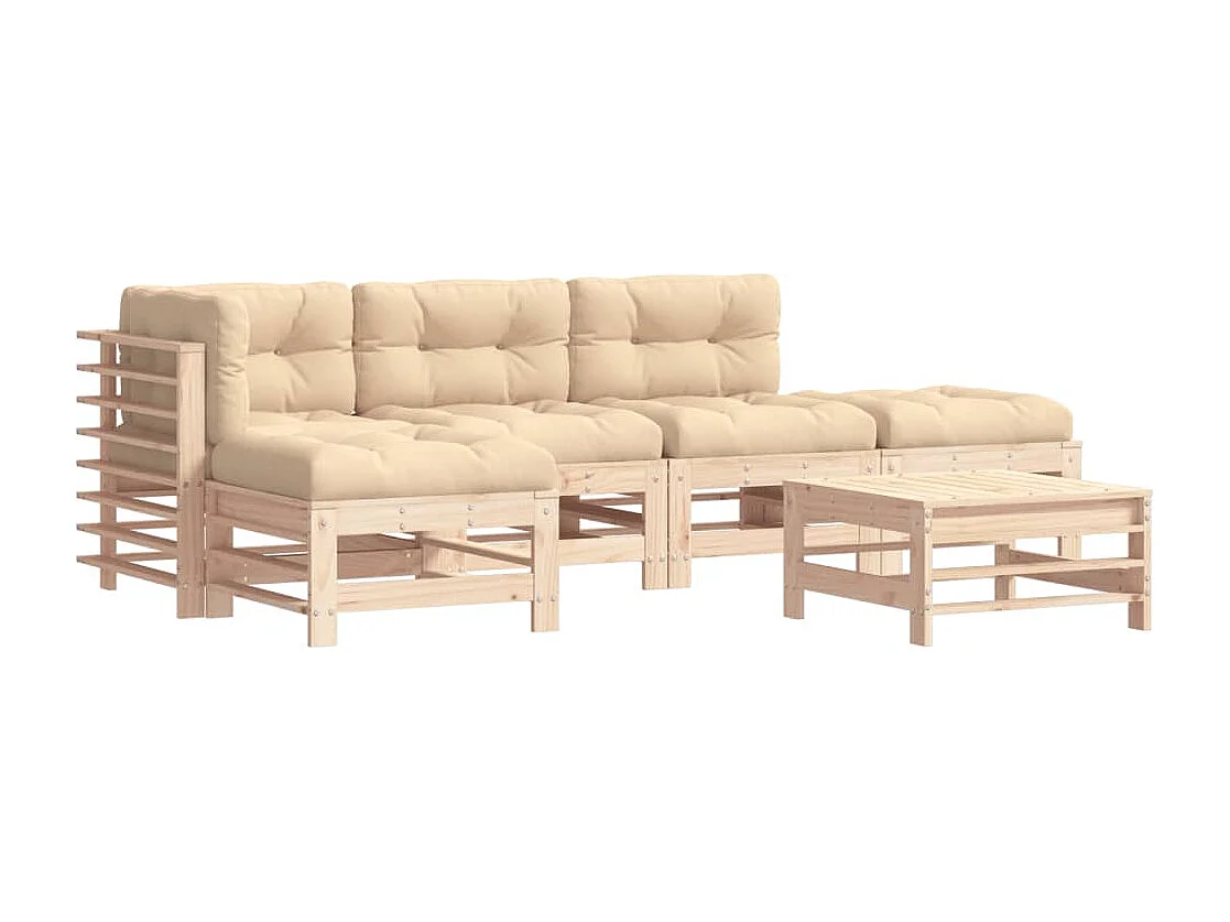 Salon de jardin 6 pcs avec coussins bois massif