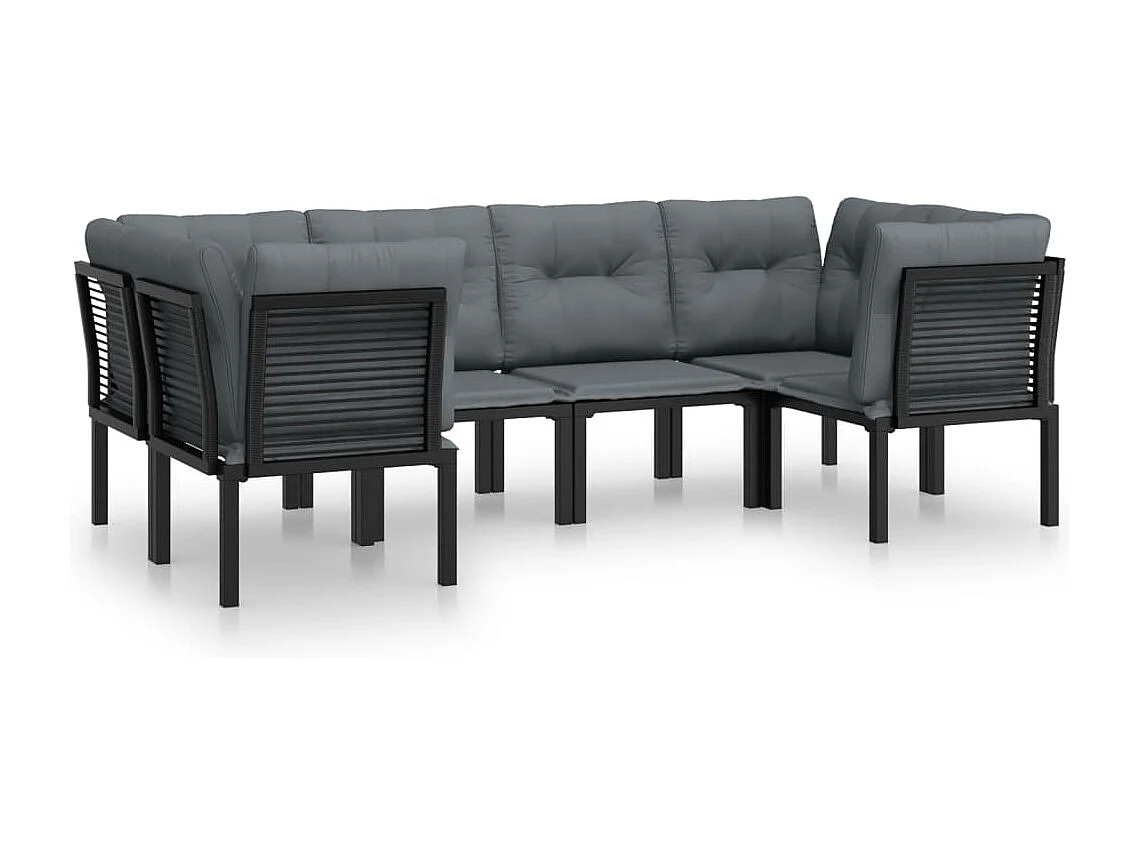 Salon de jardin 6 pcs noir et gris résine tressée