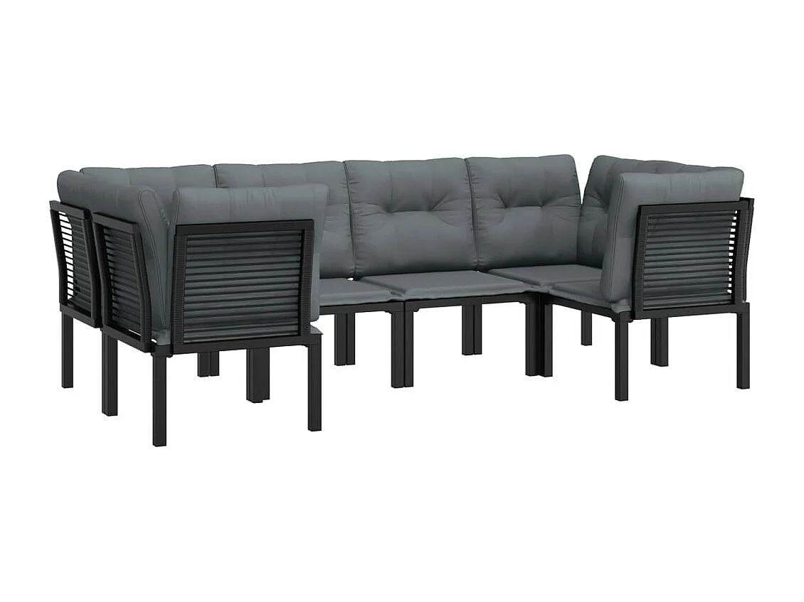 Salon de jardin 6 pcs noir et gris résine tressée