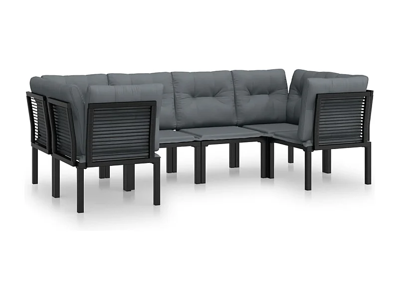 Salon de jardin 6 pcs noir et gris résine tressée