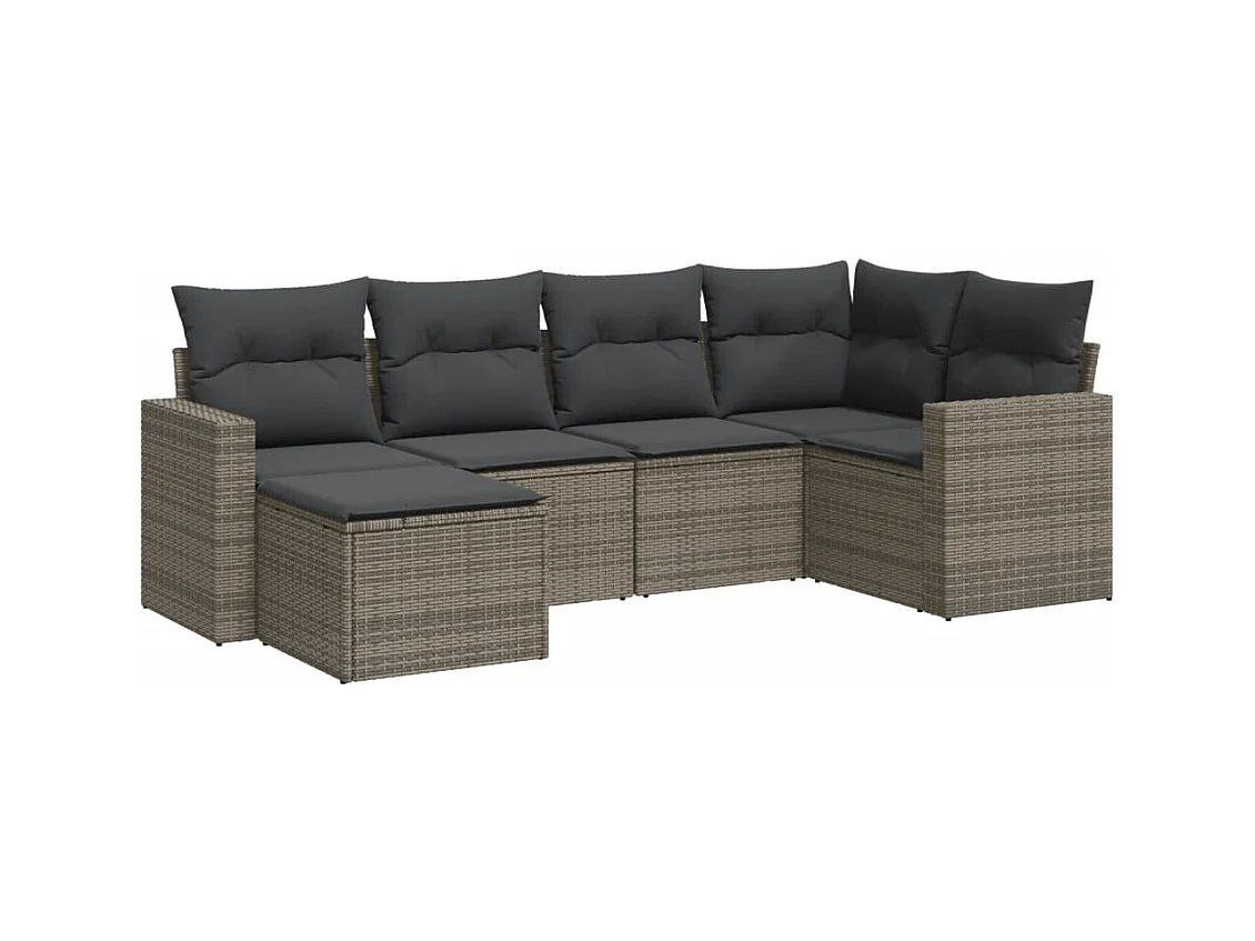 Salon de jardin 6 pcs avec coussins gris résine tressée