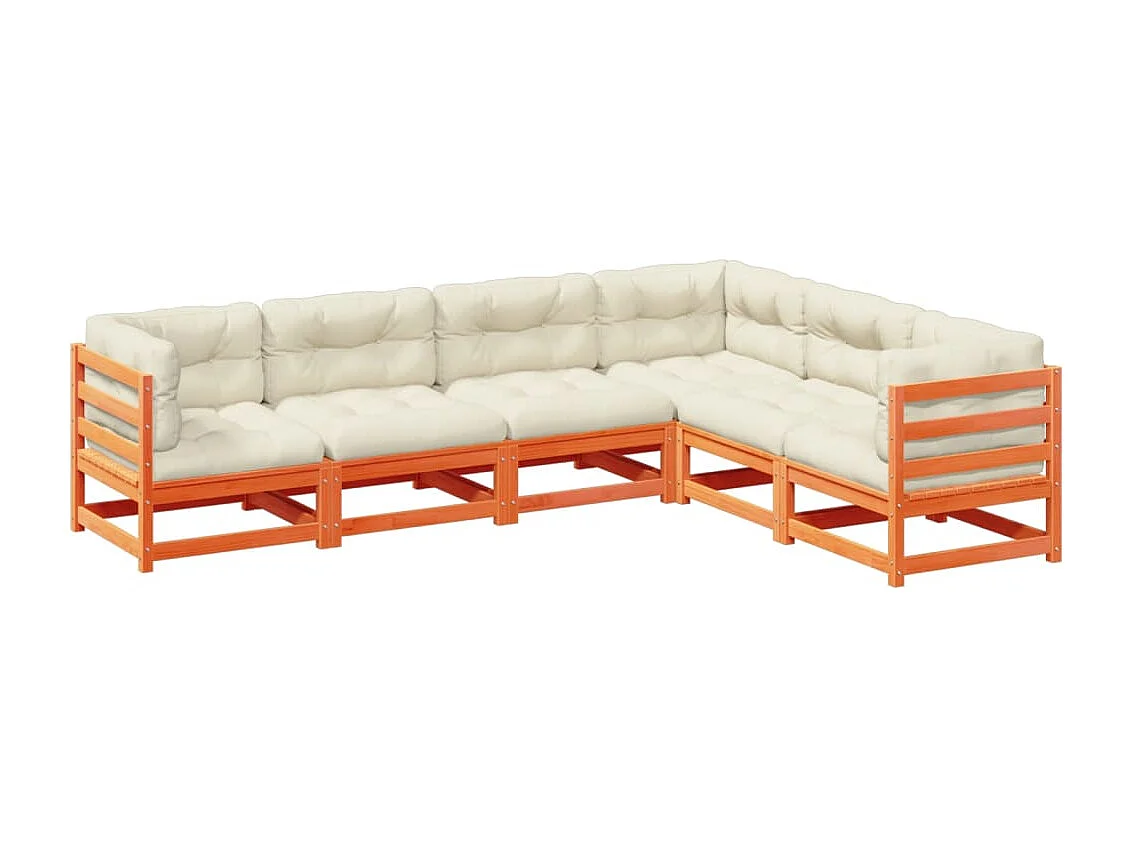 Salon de jardin 6 pcs avec coussins cire marron bois pin massif