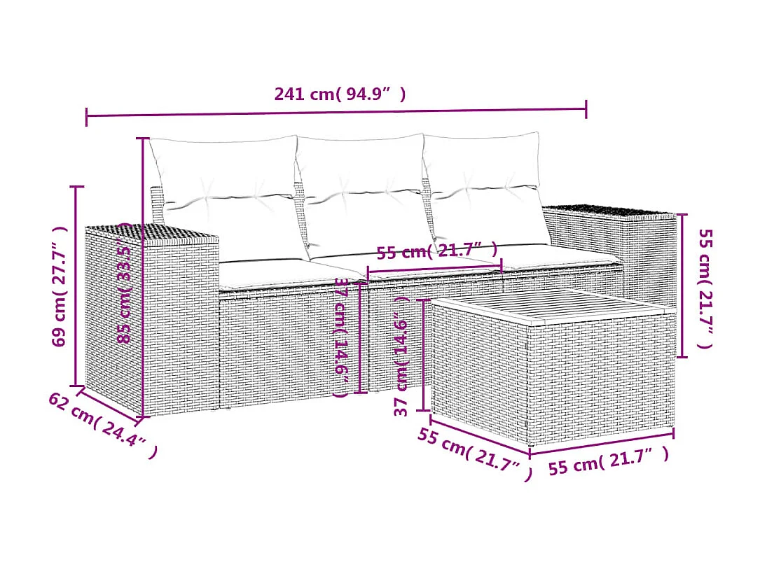 Salon de jardin avec coussins 4 pcs beige résine tressée