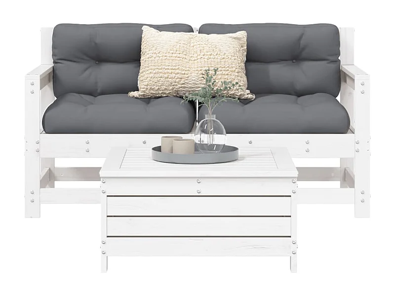 Salon de jardin 3 pcs blanc bois de pin massif