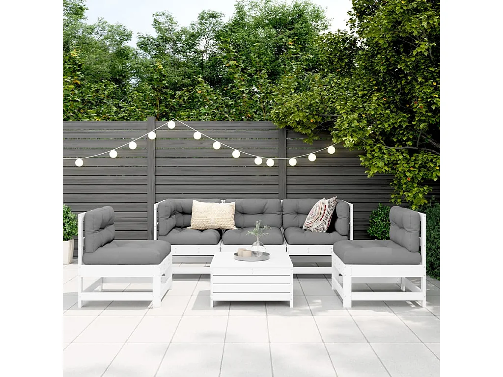 Salon de jardin 6 pcs blanc bois de pin massif