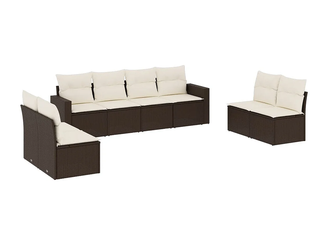 Salon de jardin 8 pcs avec coussins marron résine tressée