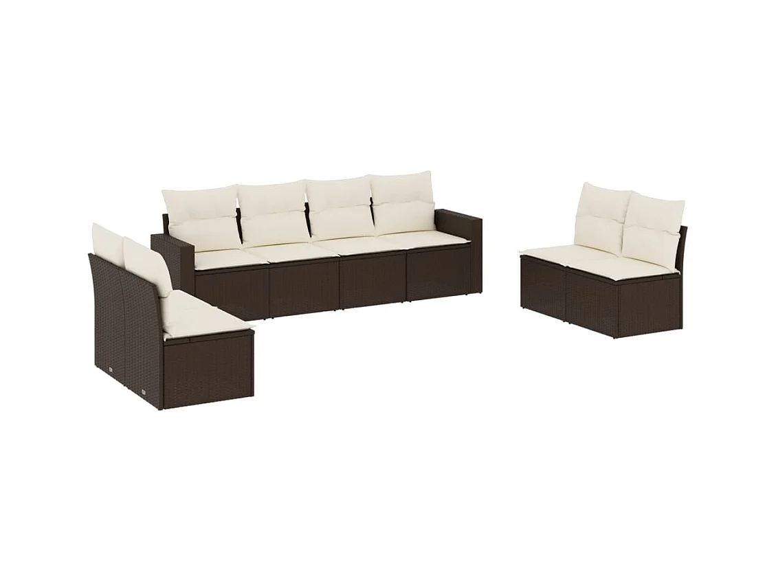 Salon de jardin 8 pcs avec coussins marron résine tressée