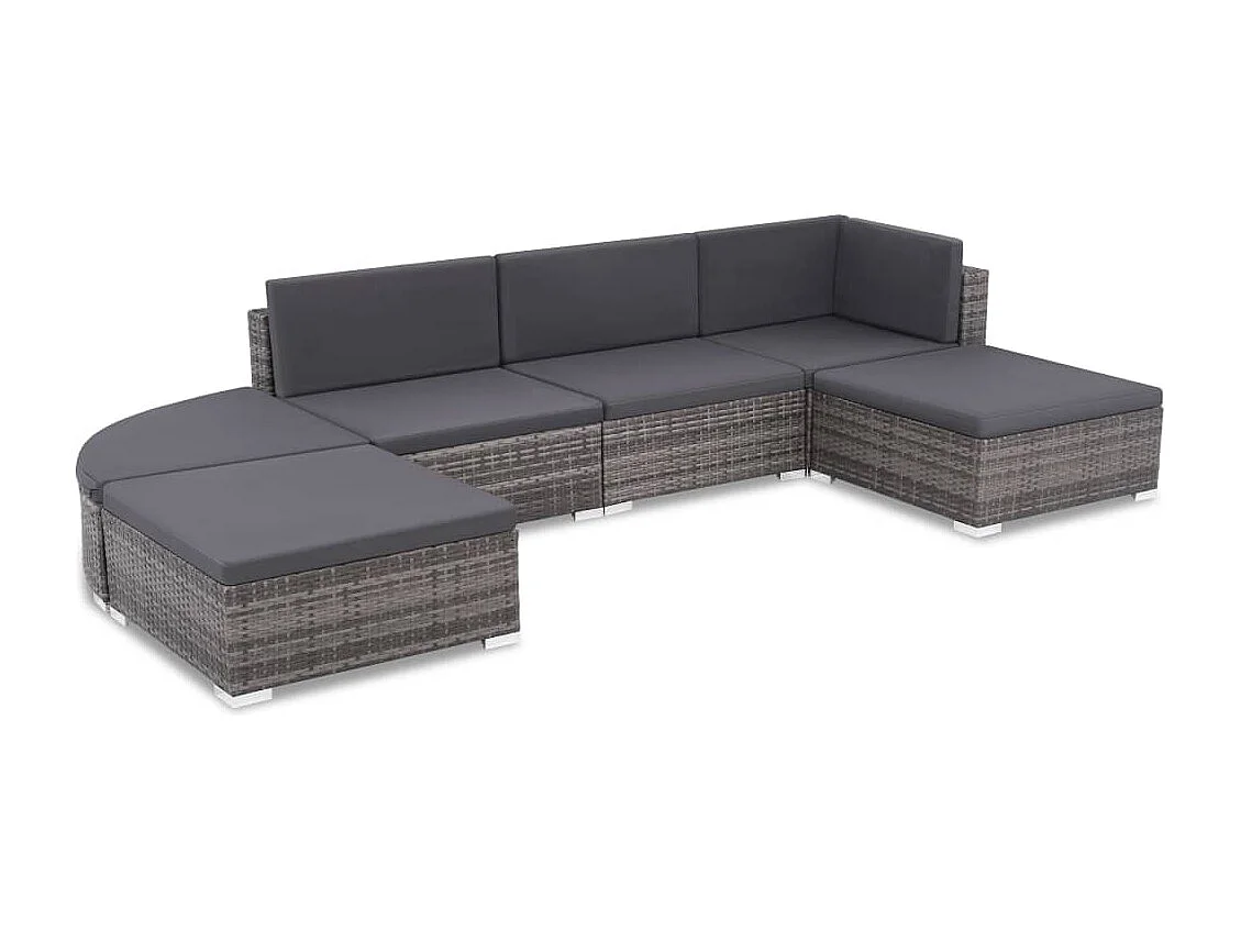 Salon de jardin 6 pcs avec coussins résine tressée gris