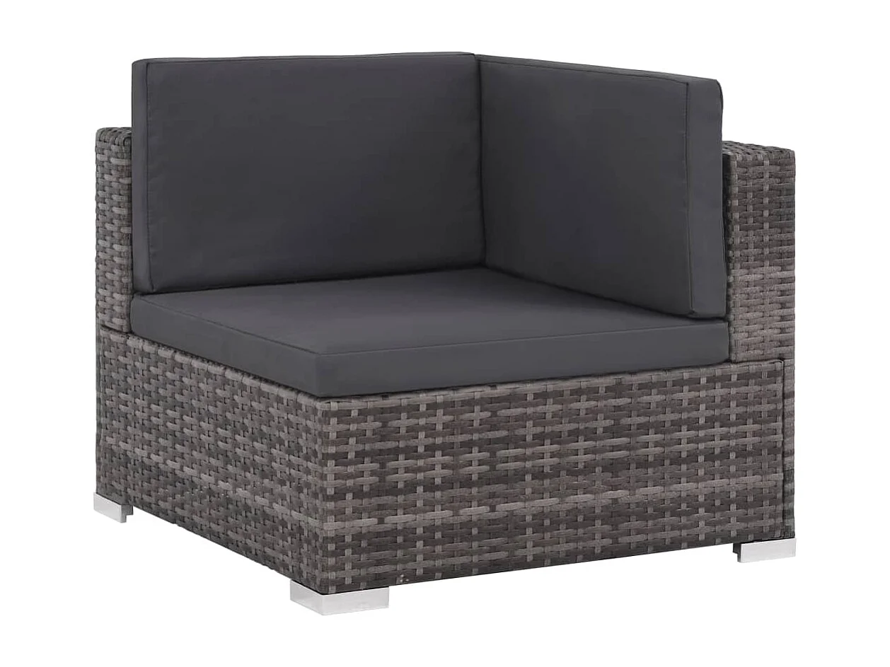 Salon de jardin 6 pcs avec coussins résine tressée gris