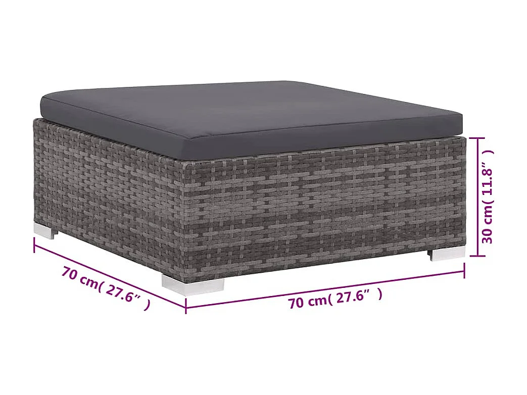 Salon de jardin 6 pcs avec coussins résine tressée gris