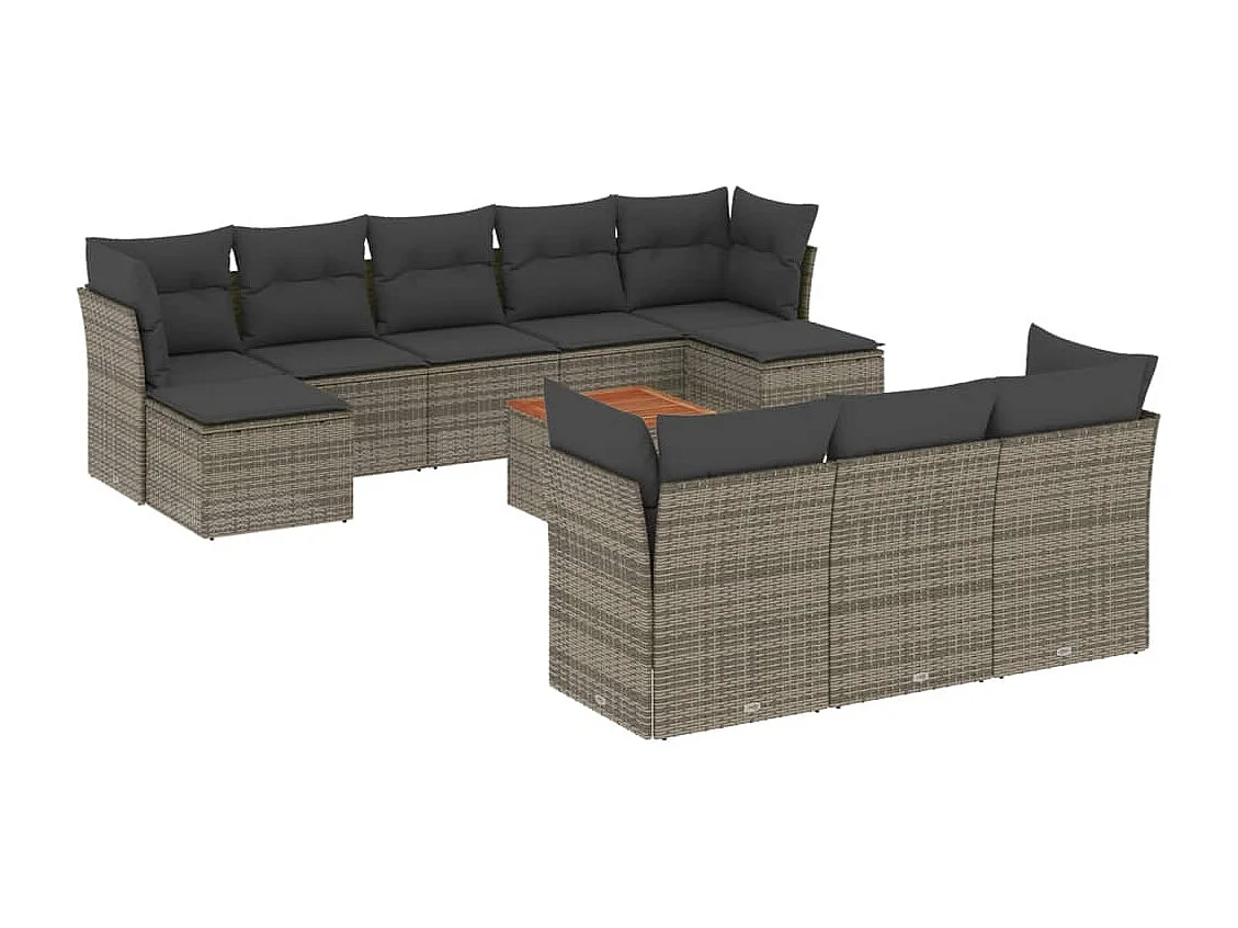 Salon de jardin 11 pcs avec coussins gris résine tressée