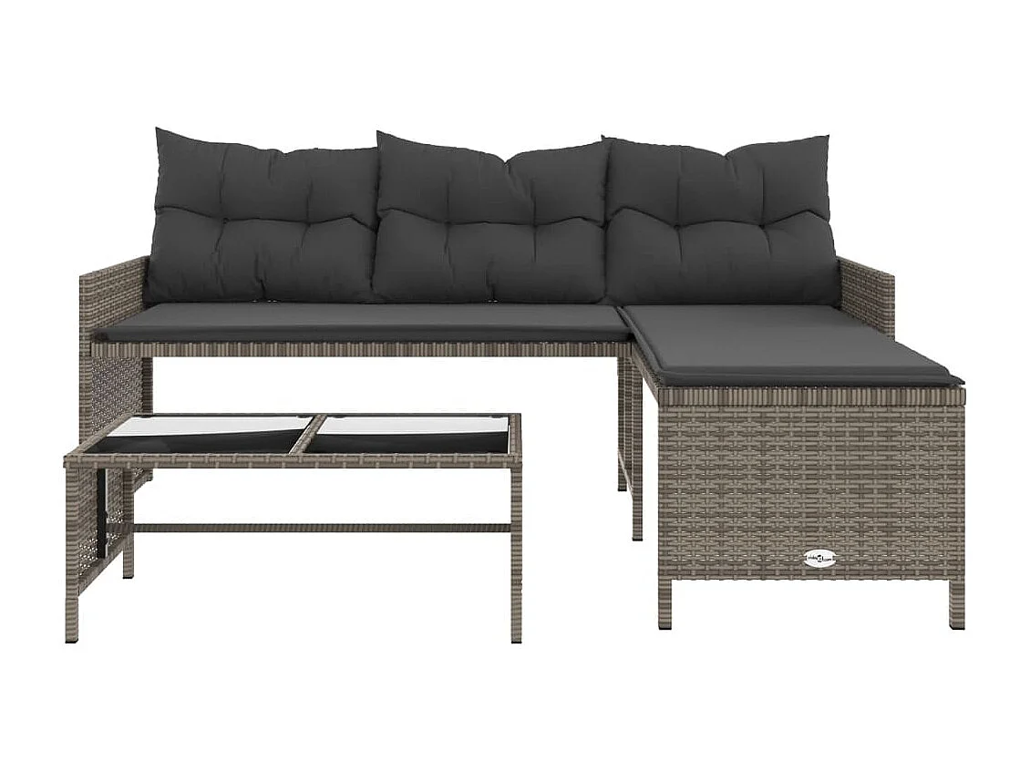 Canapé de jardin avec table et coussins en forme de L gris