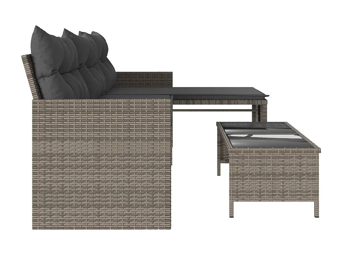 Canapé de jardin avec table et coussins en forme de L gris