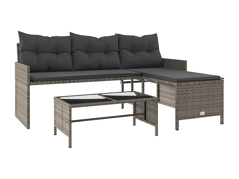 Canapé de jardin avec table et coussins en forme de L gris