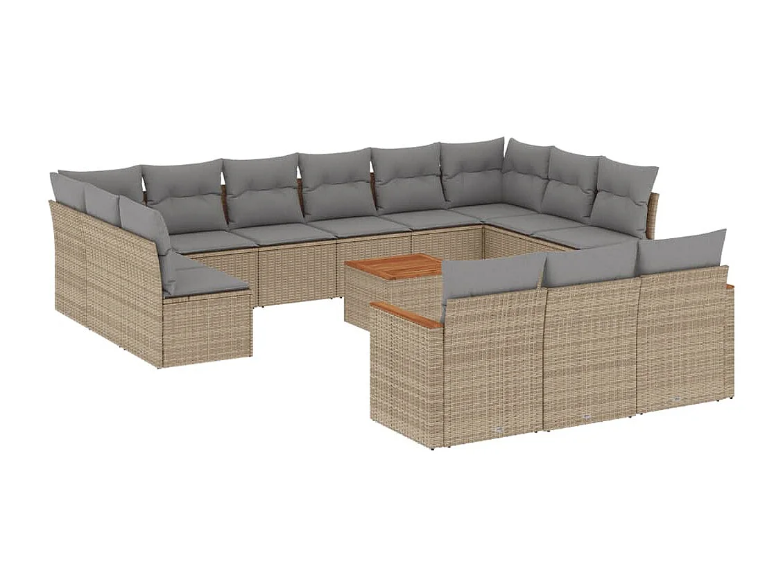 Salon de jardin et coussins 14 pcs mélange beige résine tressée