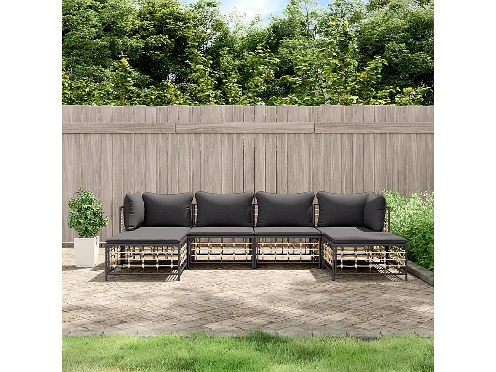 Salon de jardin 6 pcs avec coussins anthracite résine tressée