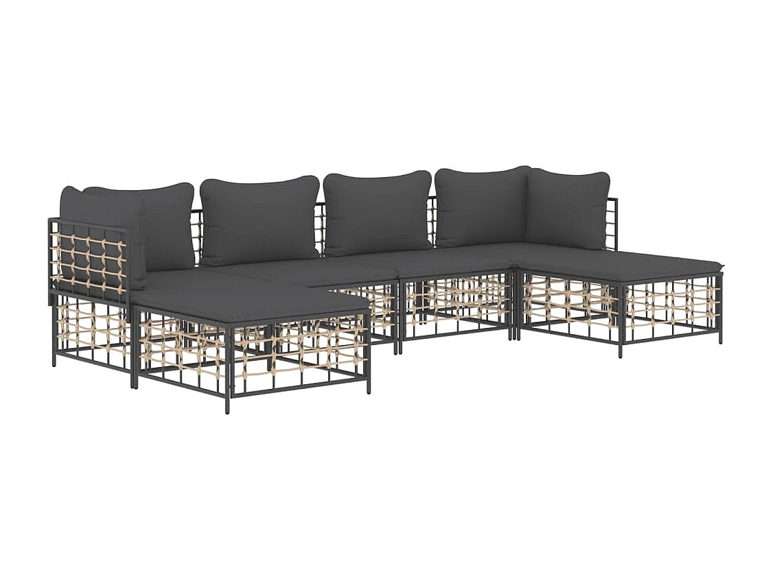 Salon de jardin 6 pcs avec coussins anthracite résine tressée