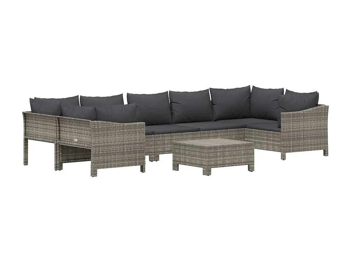 Salon de jardin 8 pcs avec coussins Gris Résine tressée