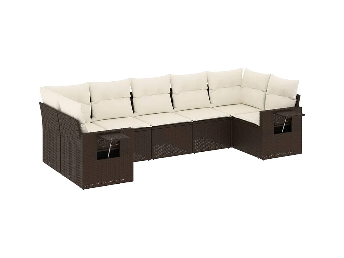 Salon de jardin avec coussins 7 pcs marron résine tressée