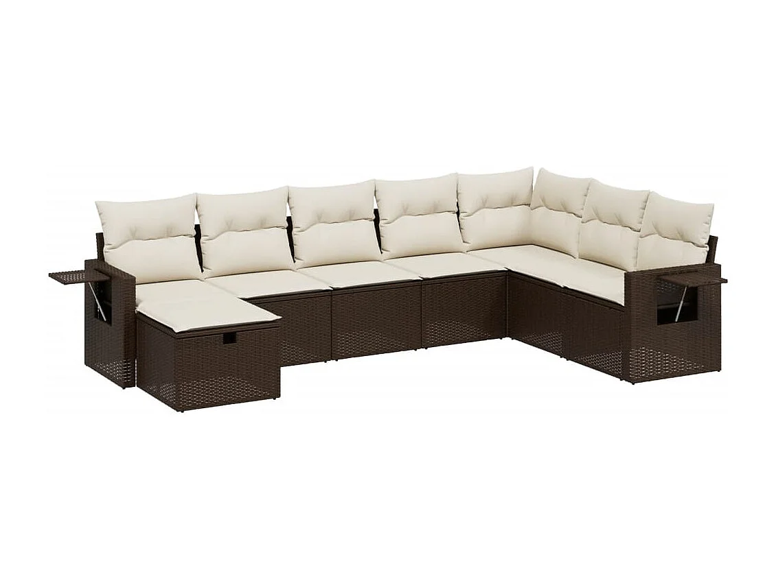 Salon de jardin 8 pcs avec coussins marron résine tressée