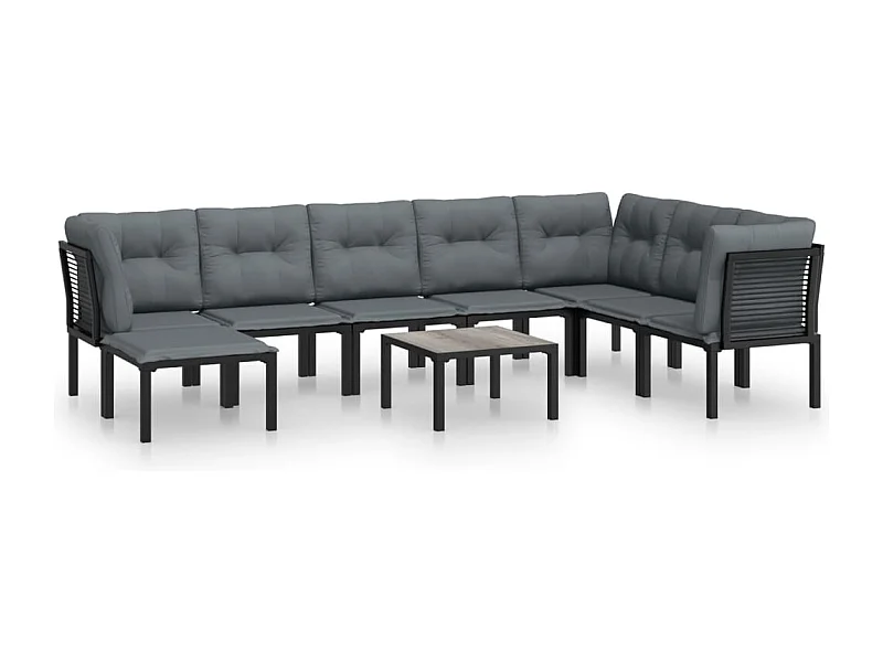 Salon de jardin 9 pcs noir et gris résine tressée