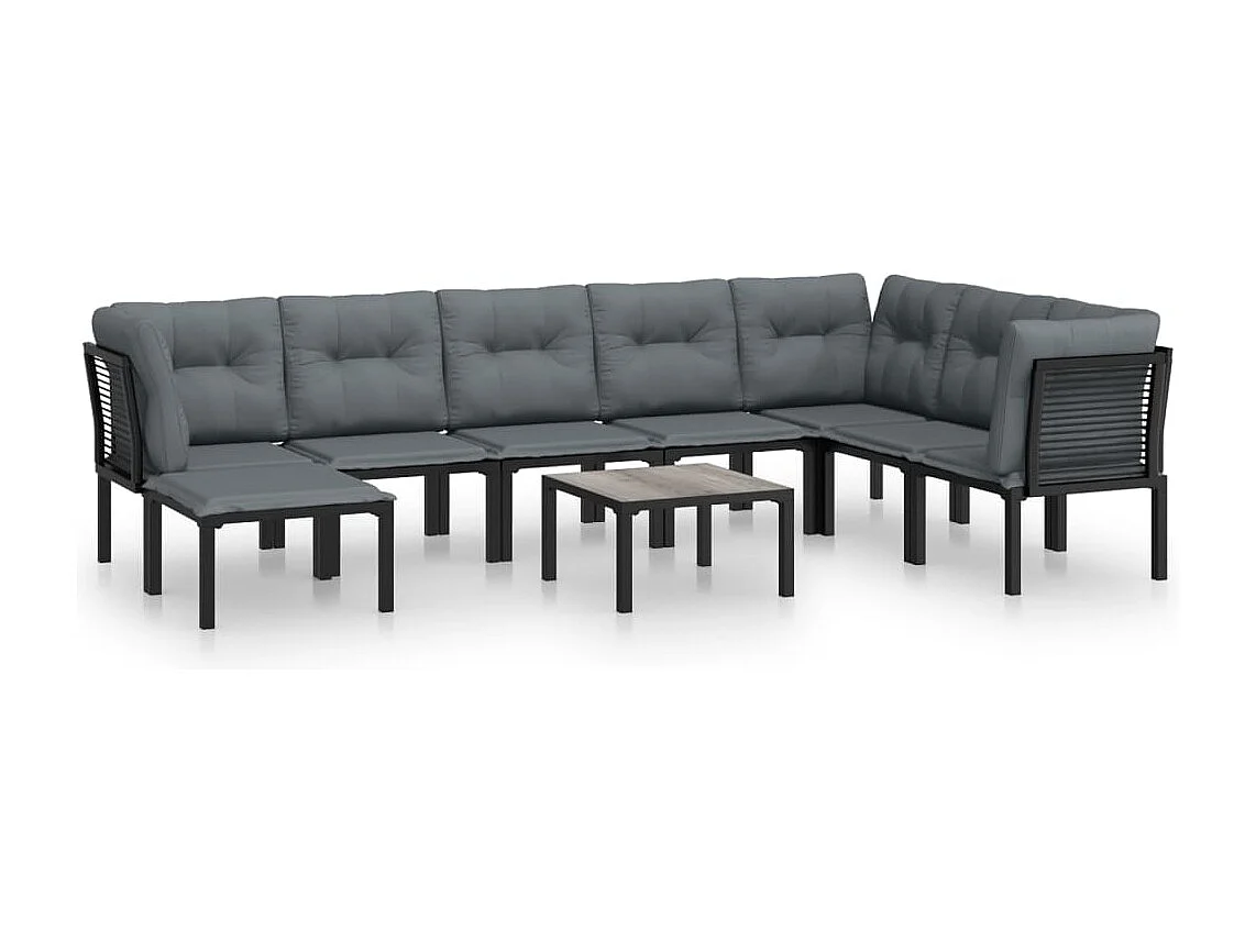 Salon de jardin 9 pcs noir et gris résine tressée