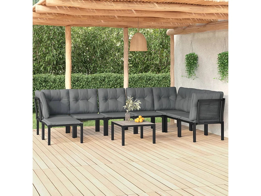 Salon de jardin 9 pcs noir et gris résine tressée