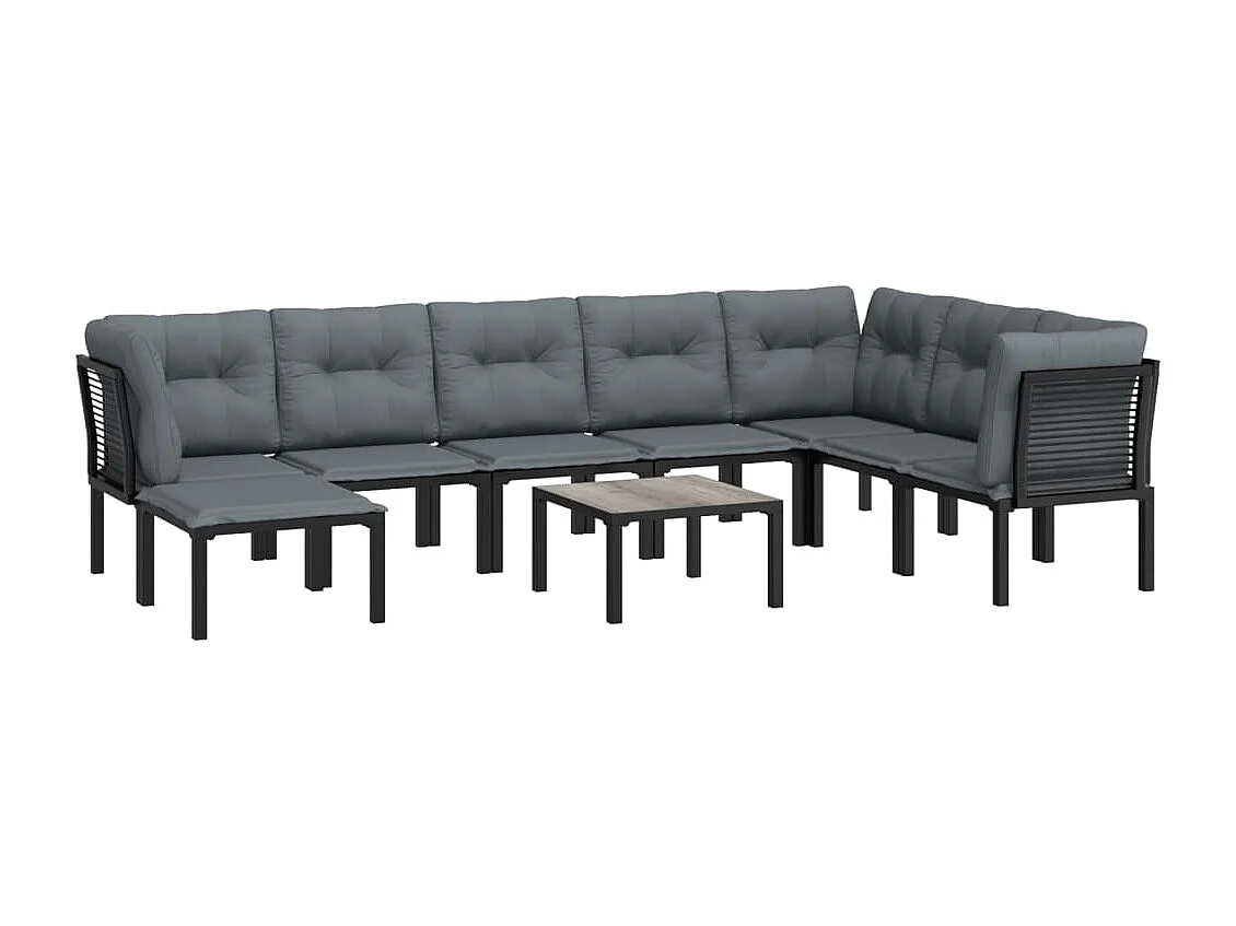 Salon de jardin 9 pcs noir et gris résine tressée